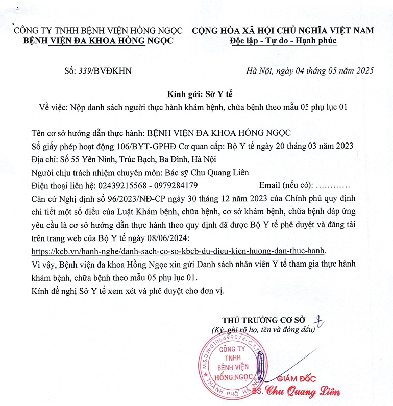 Cong Van Gui SYT Ve Danh Sach Nguoi Thuc Hanh Tham Gia Kham Chua Benh 05.2025 2