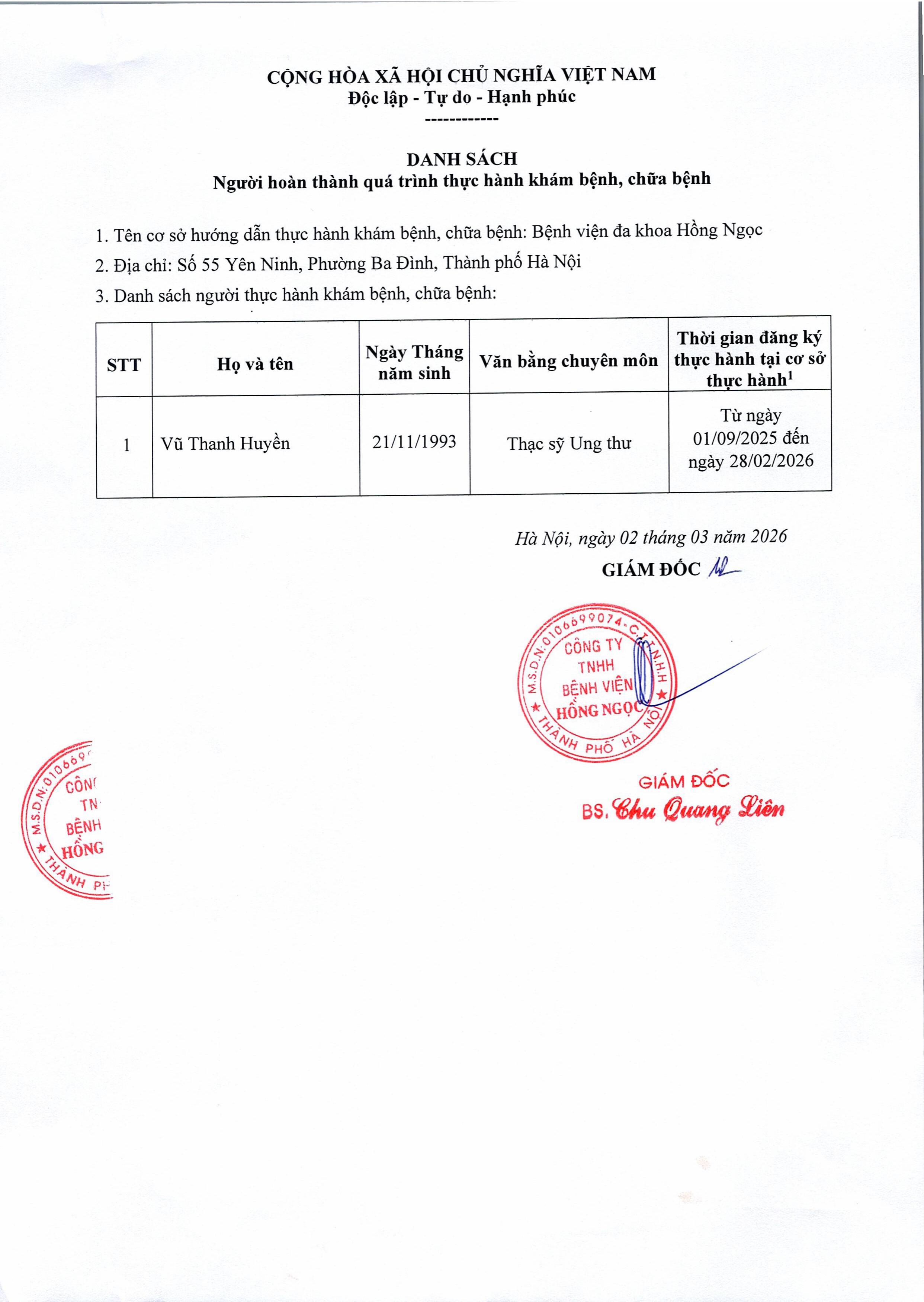 DS Hoàn Thành Thực Hành Tháng 3 1