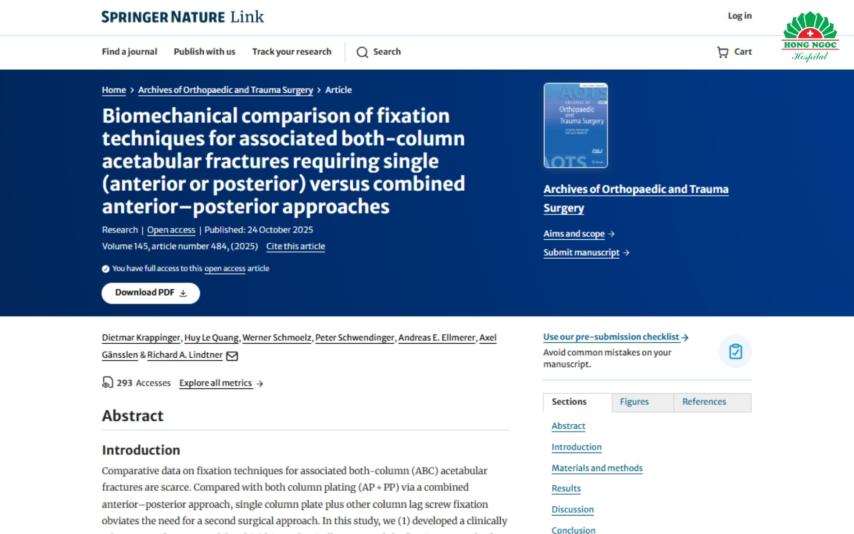 The study was published in the international journal Archives of Orthopaedic and Trauma Surgery (Germany).
