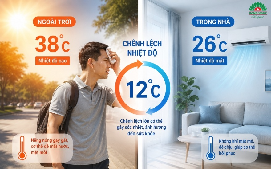 Chênh lệch nhiệt độ quá mức có thể khiến cơ thể bị sốc nhiệt